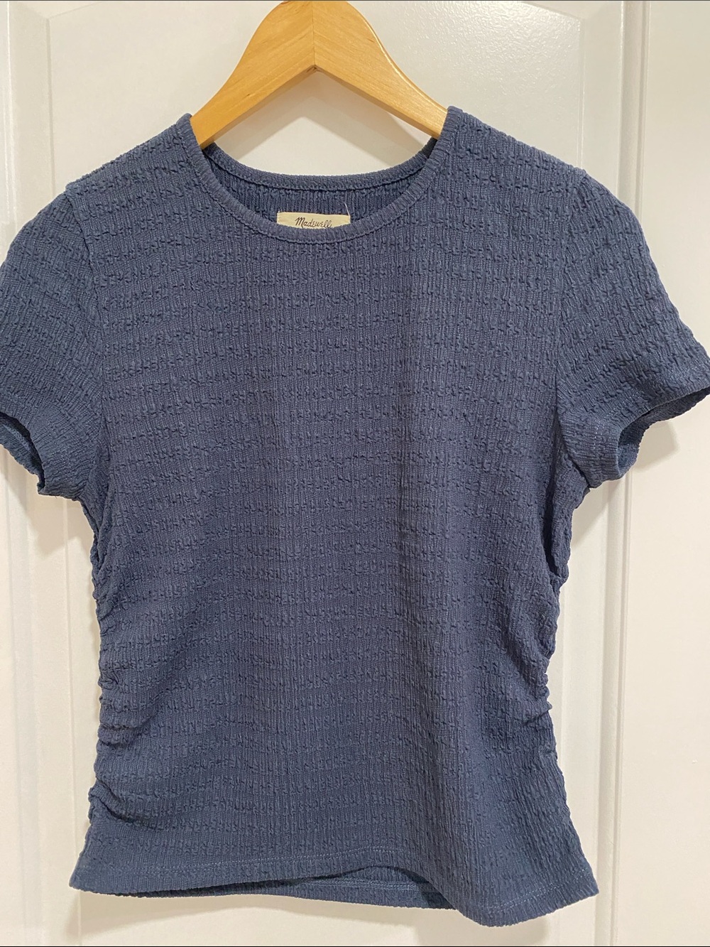 Madewell Side-Cinch Slate Blue Textured Short-Sleeve Tee size M